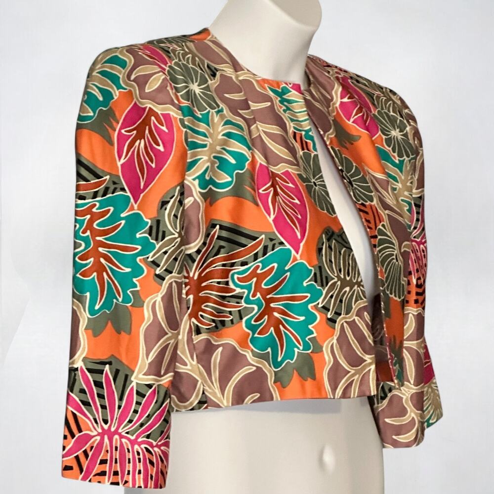 Vintage 80s Pia Rucci Tropical Bolero Jacket Sz 10 Colorful Cropped Retro Glam